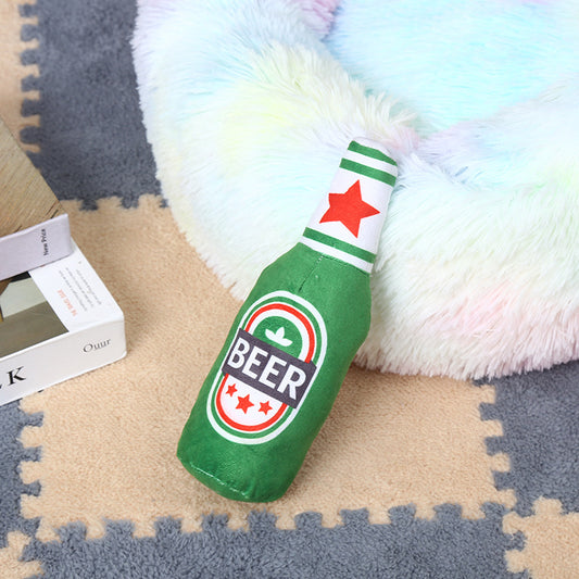 Plush Beer Bottle Chew Toy