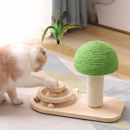 Green Mushroom Scratch Board with Solid Wood Sisal Ball Turntable