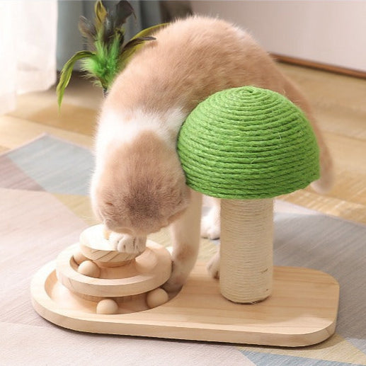 Green Mushroom Scratch Board with Solid Wood Sisal Ball Turntable